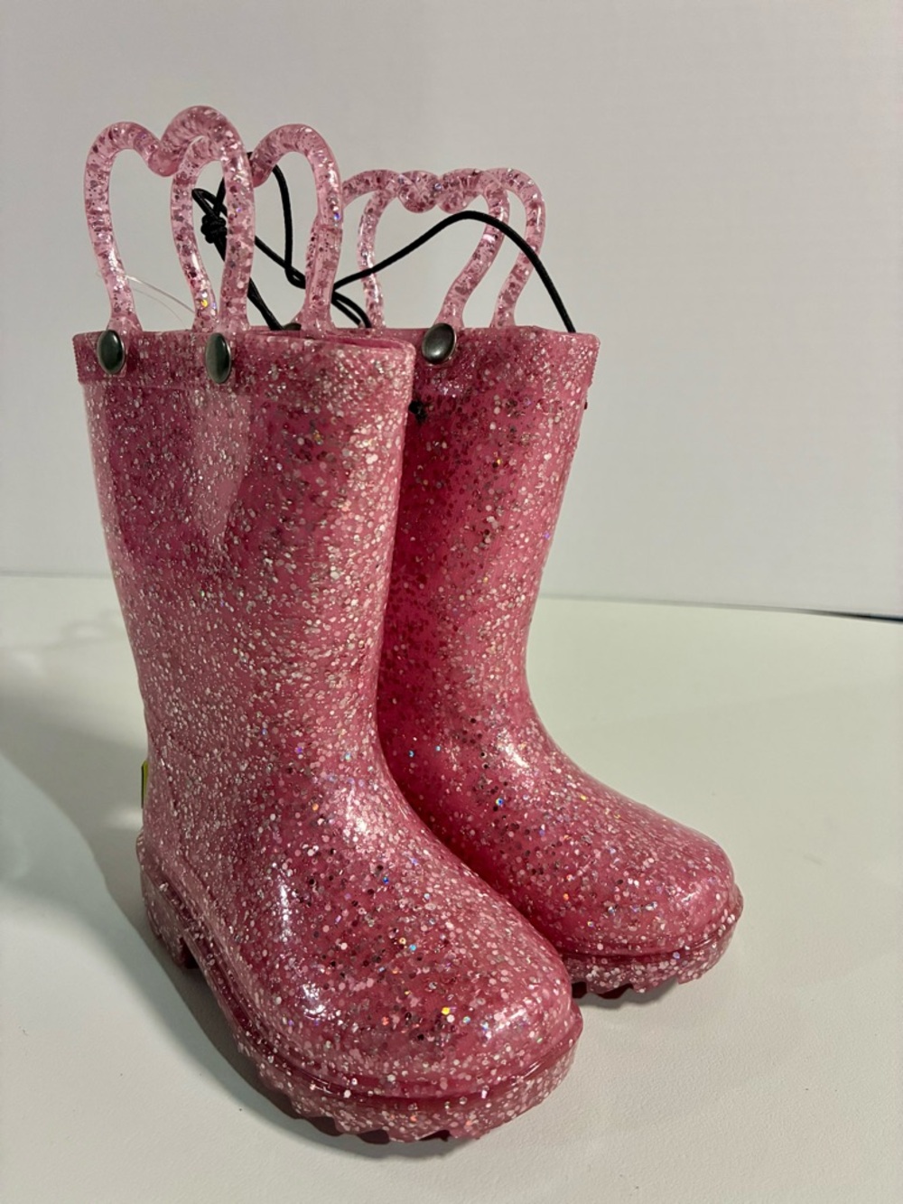 Western Chief Pink Glitter Kids Rain Boots with Heart Handles